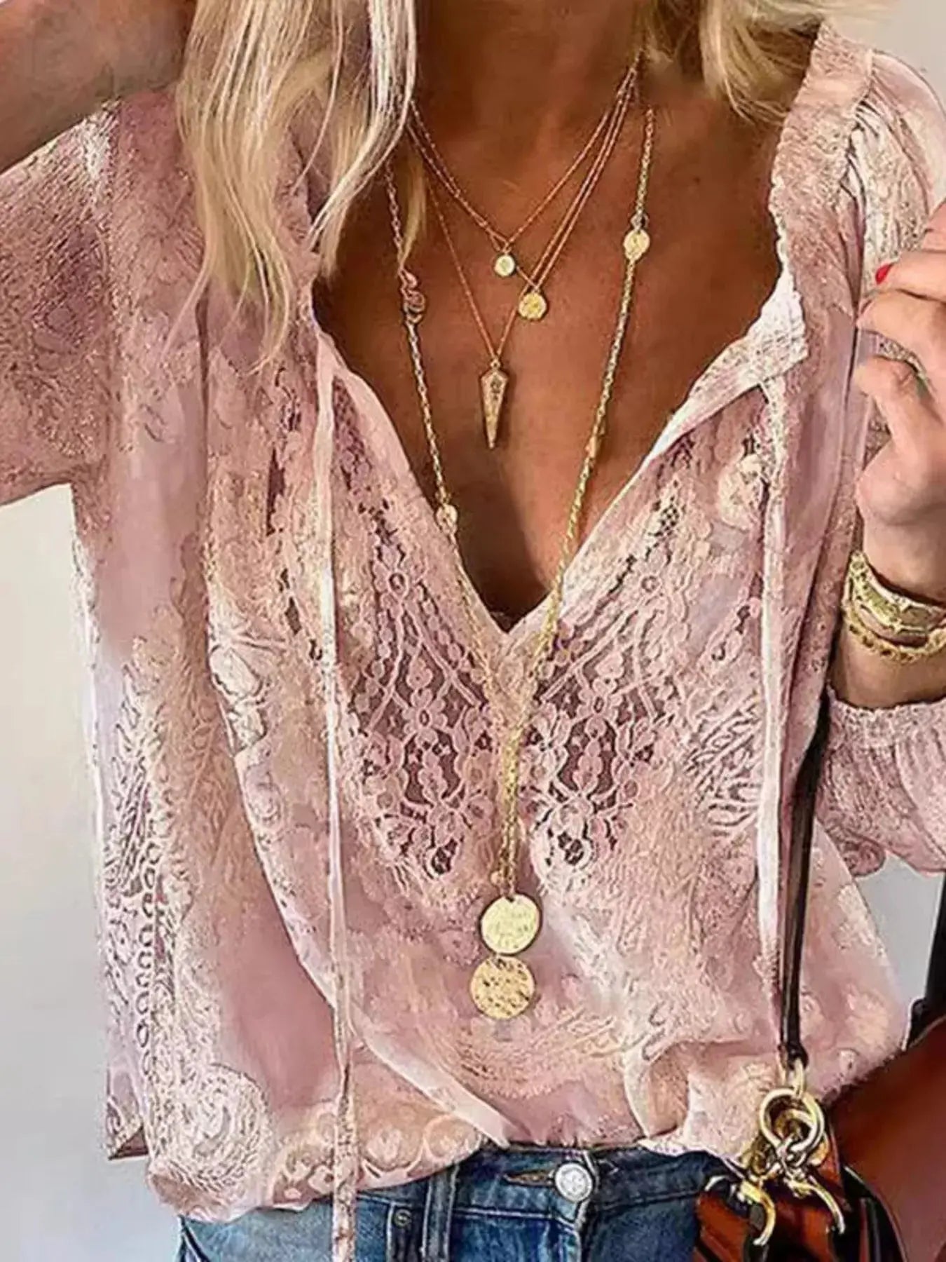 Lace Tie-Neck Blouse  Style Ratio