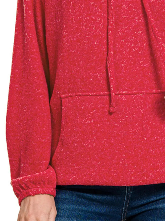 Zenana Brushed Hacci Melange Hooded Sweater  Style Ratio