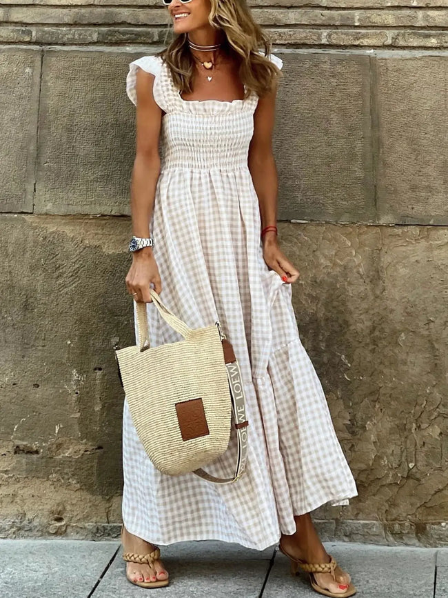 Plaid Ruffle Sleeve Maxi Dress  Style Ratio