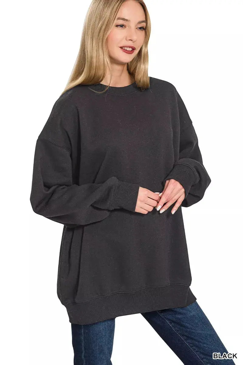 Zenana Oversized Round Neck Fleece Tunic Sweatshirt  Style Ratio