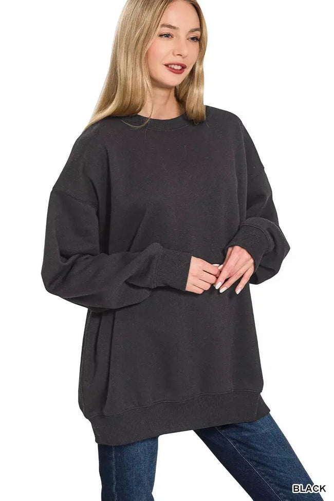 Zenana Oversized Round Neck Fleece Tunic Sweatshirt  Style Ratio