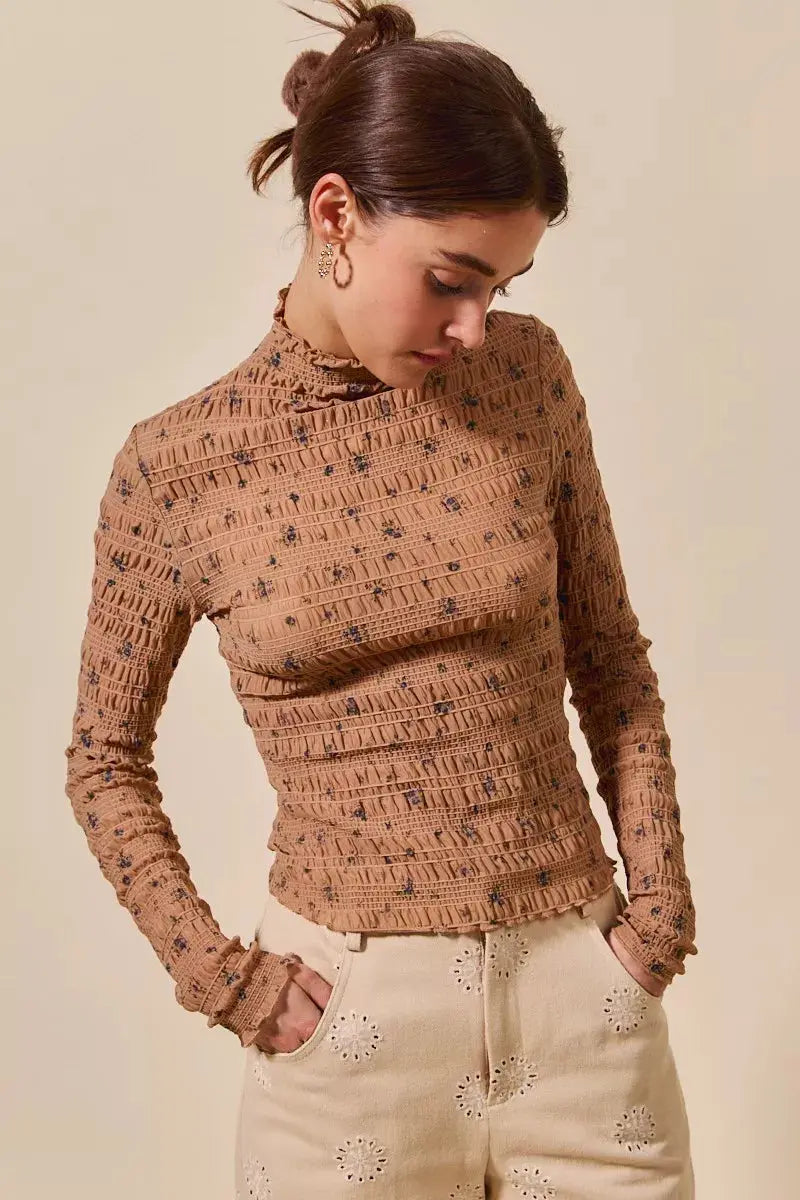 SO ME Floral Print Textured Long Sleeve Knit Top  Style Ratio