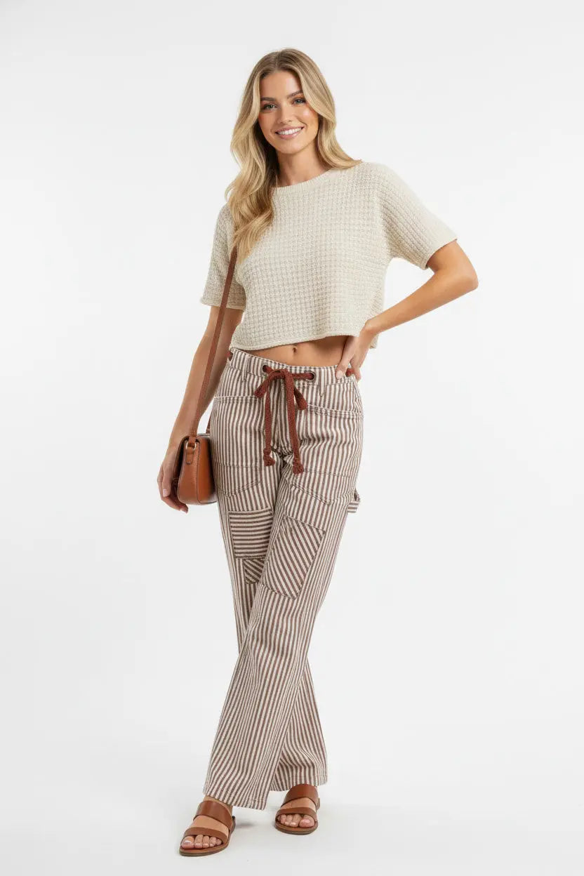 BiBi Drawstring Striped Twill Barrel Pants  Style Ratio