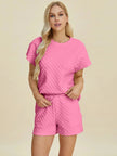 Double Take Full Size Texture T-Shirt and Shorts Set  Style Ratio