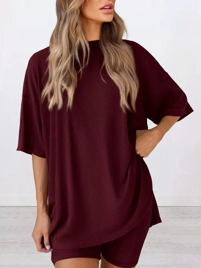 Full Size Relaxed Fit Top and Shorts Two-Piece Set  Style Ratio