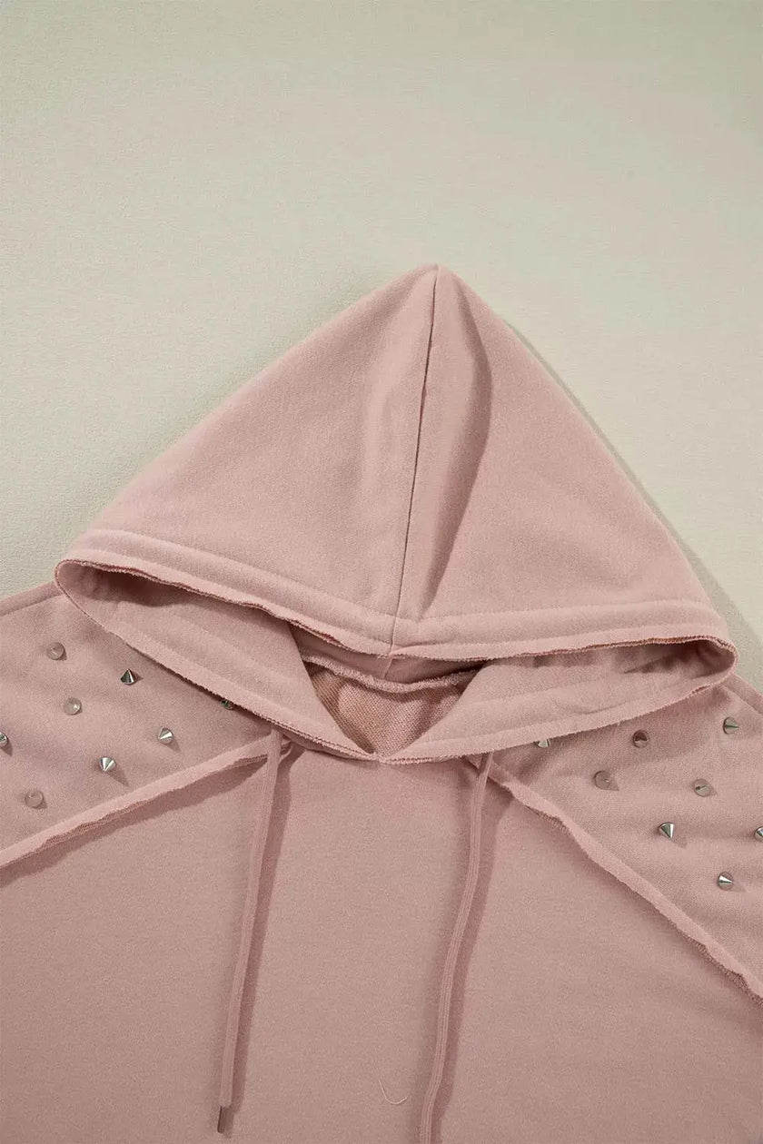 Drawstring Studded Shoulder Hoodie  Style Ratio
