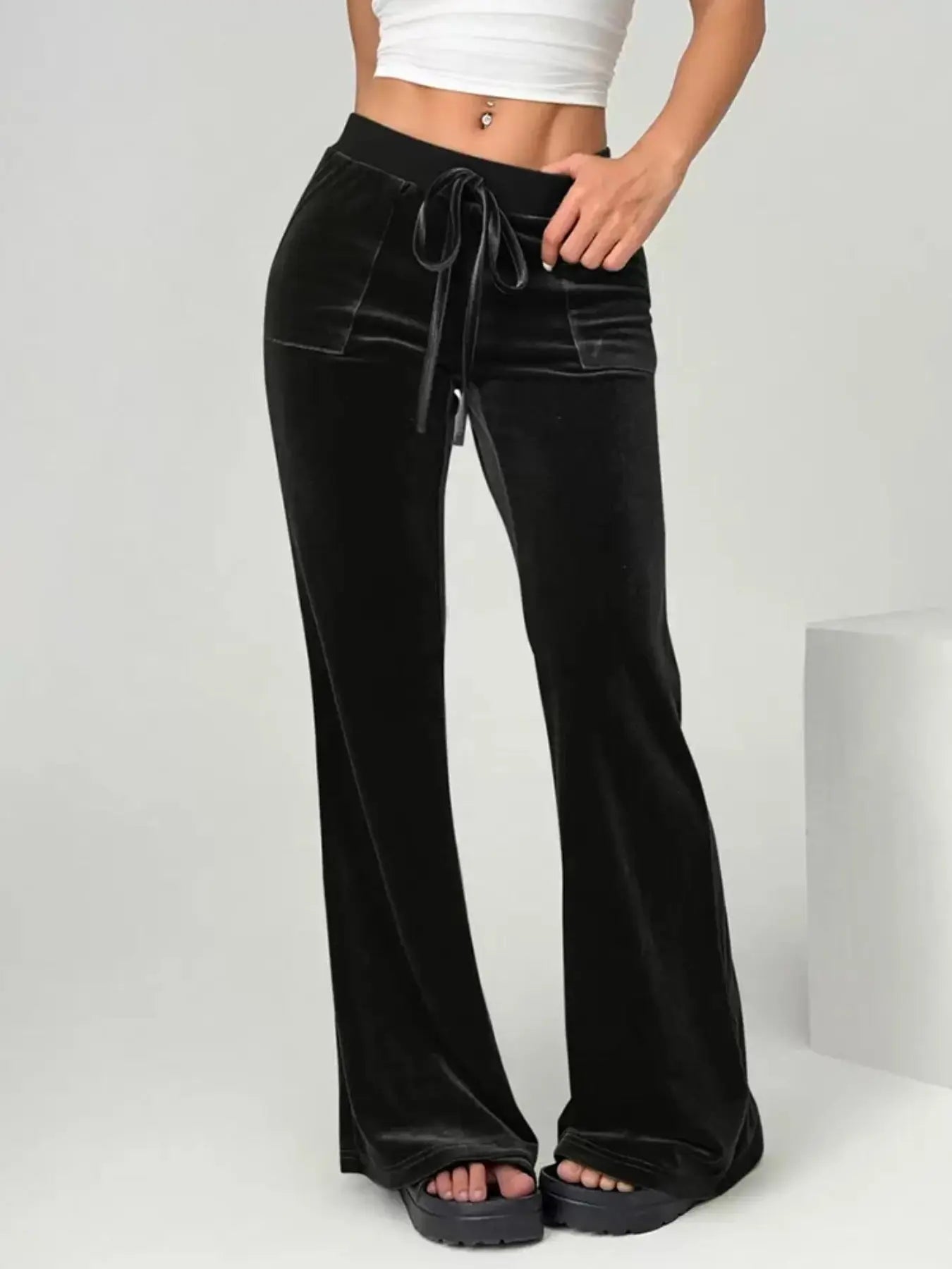 Velvet Flare Pants with Drawstring  Style Ratio