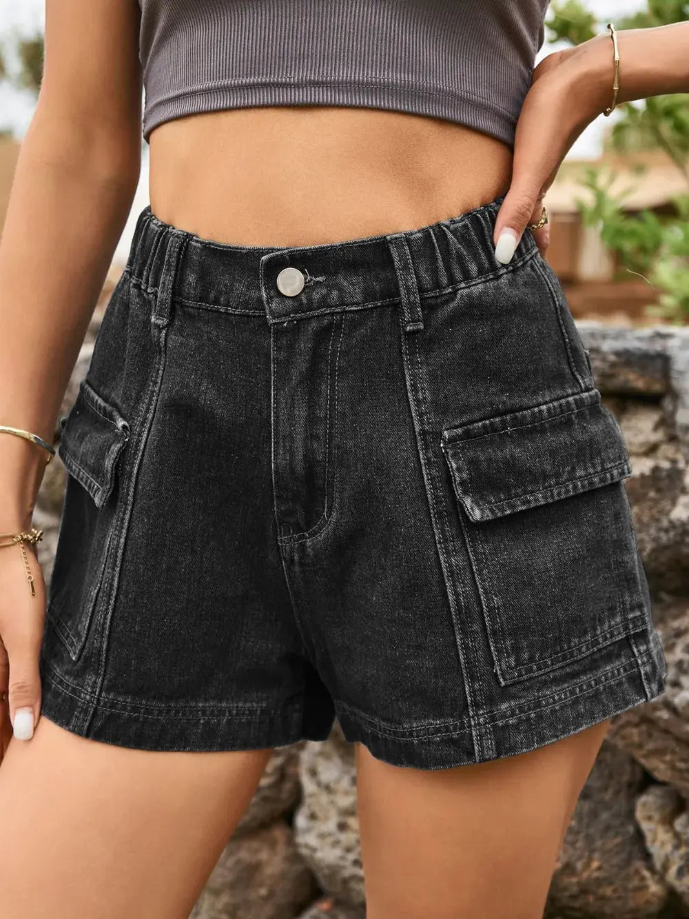 High Waist Denim Shorts with Pockets  Style Ratio