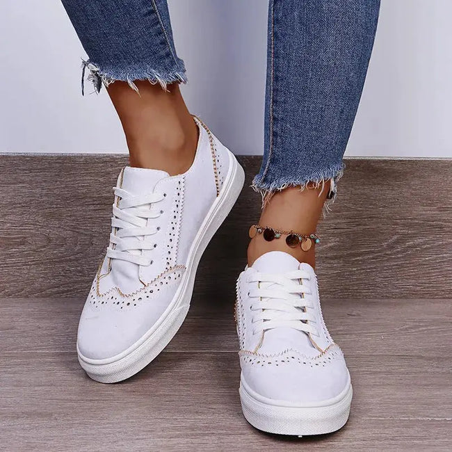 Lace-Up Suedette Flat Sneakers  Style Ratio