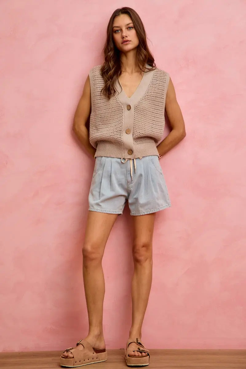 SO ME Mid Rise Denim Shorts With Cotton Tape Drawstring  Style Ratio
