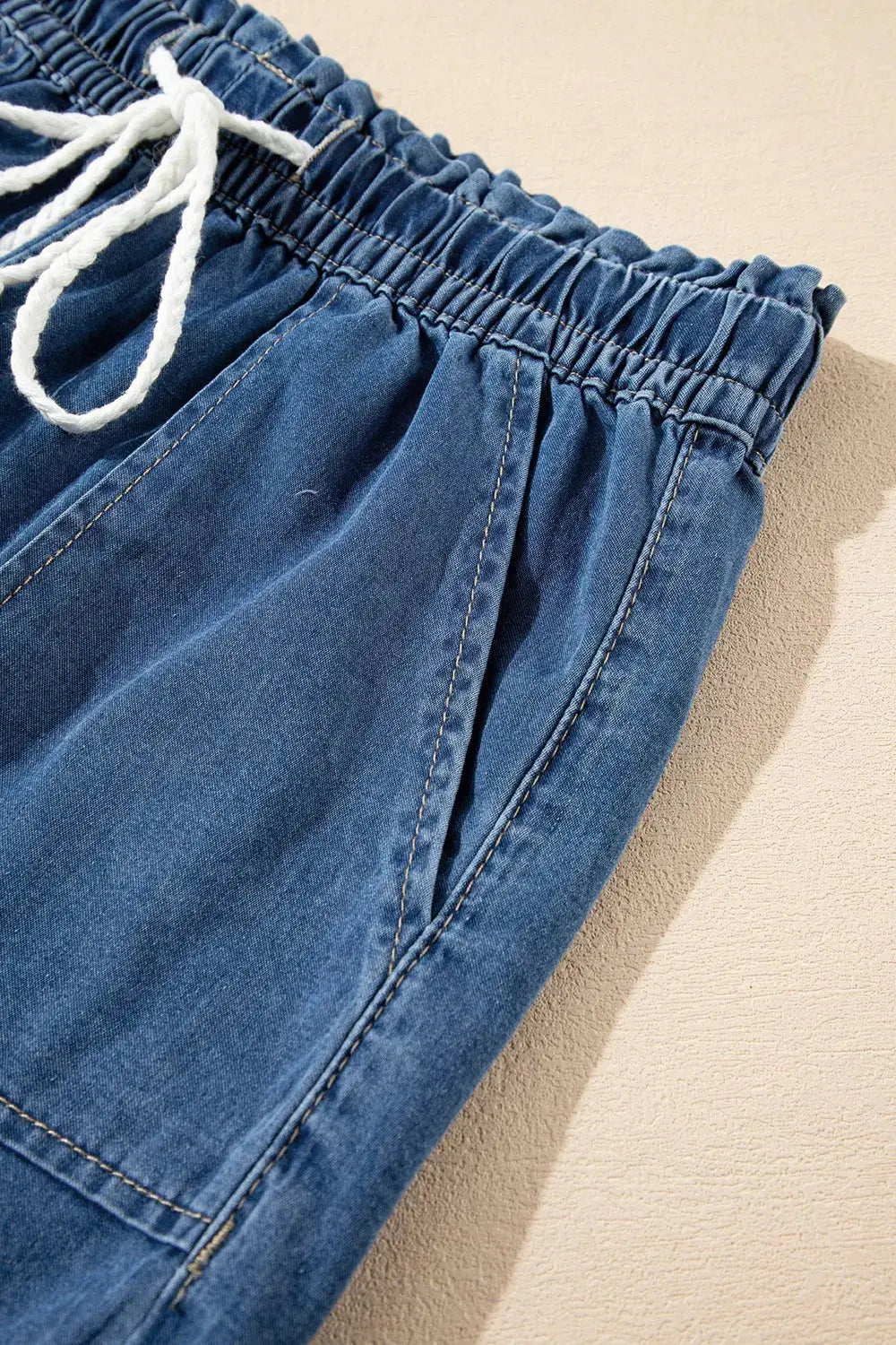 Raw Hem Drawstring High Waist Denim Shorts with Pockets  Style Ratio
