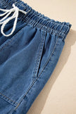 Raw Hem Drawstring High Waist Denim Shorts with Pockets  Style Ratio