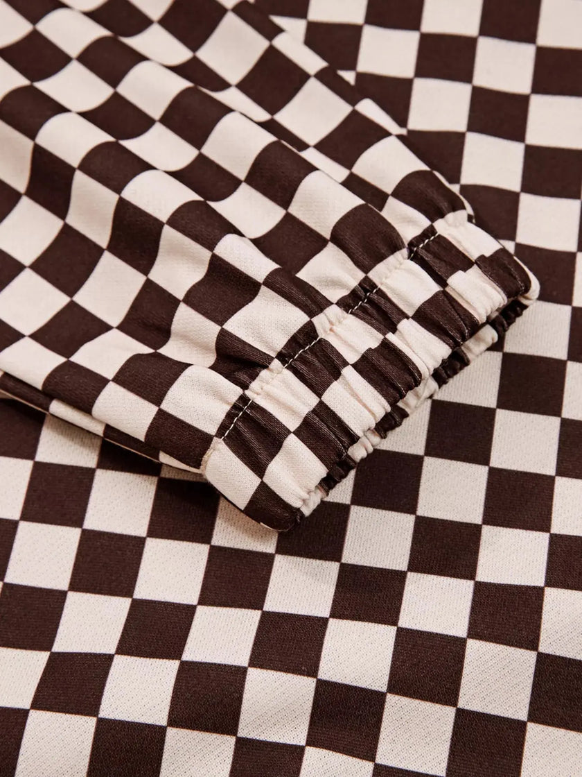 Checkered Drawstring Hoodie and Pants Set  Style Ratio
