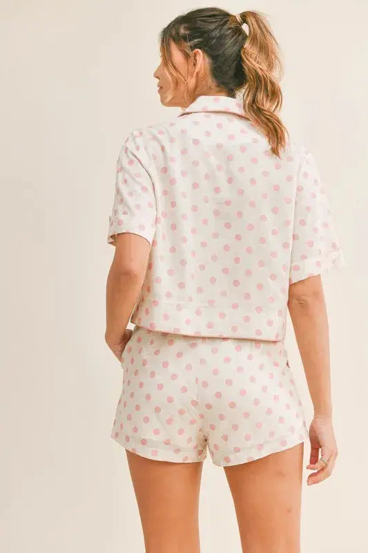 MABLE Polka Dot Collar Crop Top and Short Lounge Set  Style Ratio