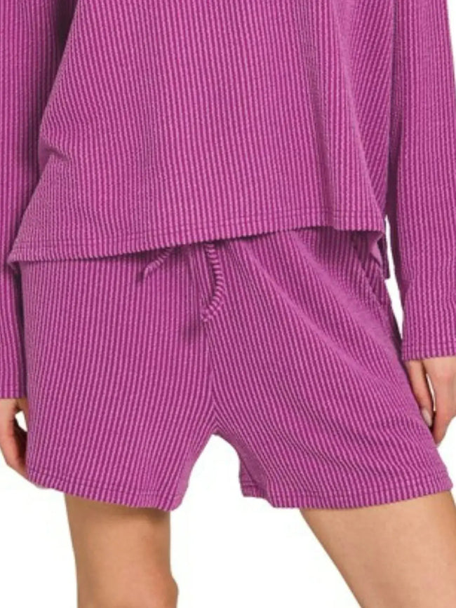 Zenana Corded Rib Long Sleeve Tee and Shorts Loungewear  Style Ratio