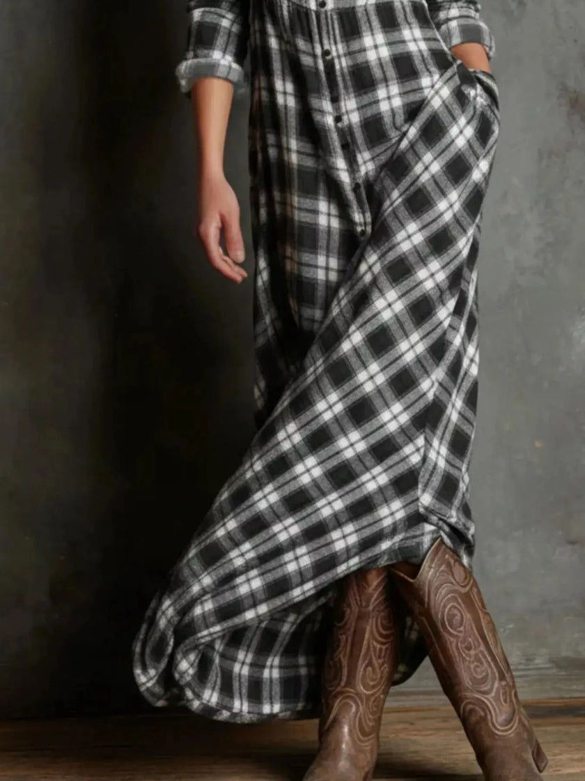 Full Size Plaid Button-Down Maxi Dress  Style Ratio