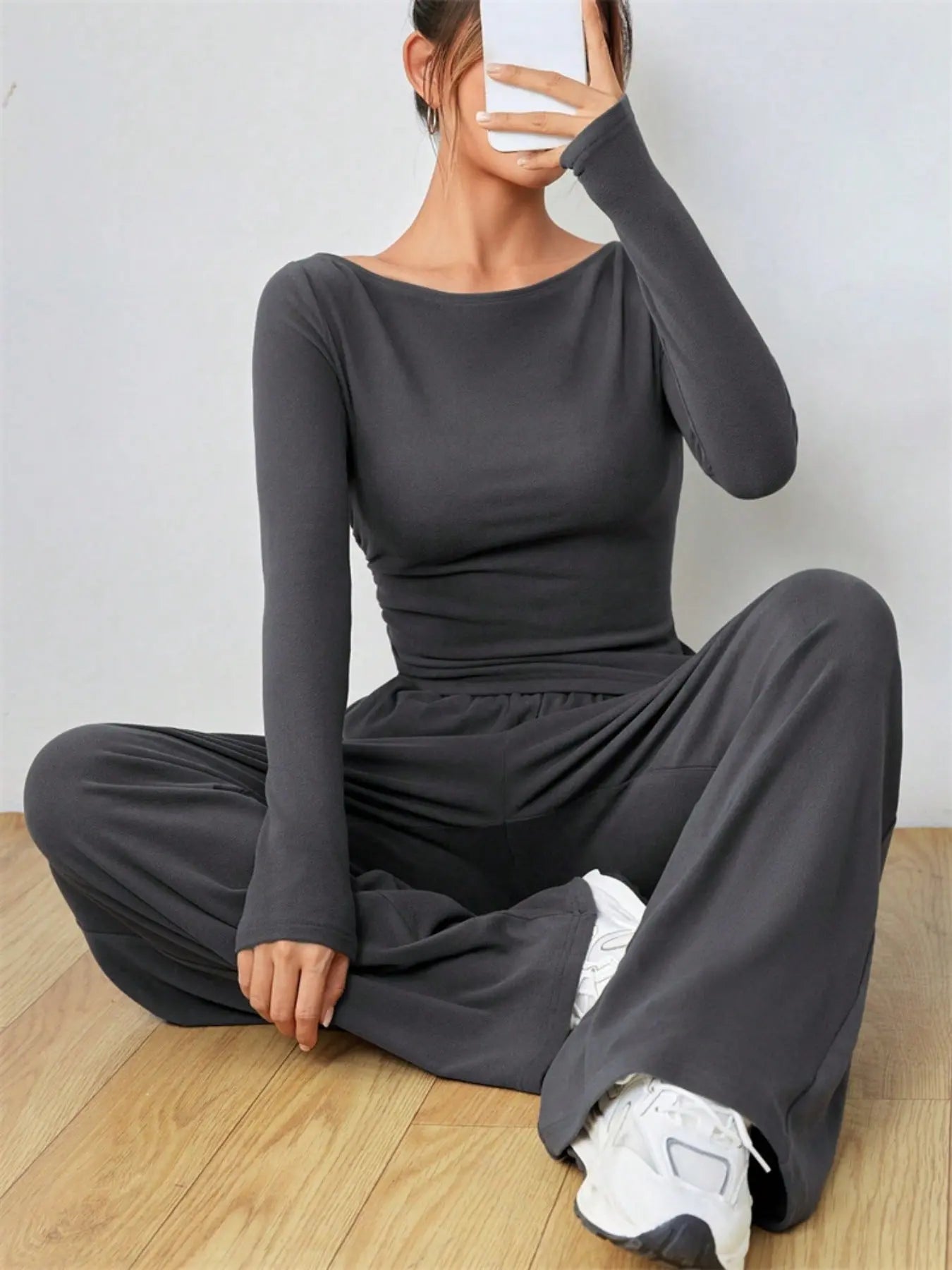Casual Long Sleeve Top & Wide Leg Pants Set  Style Ratio