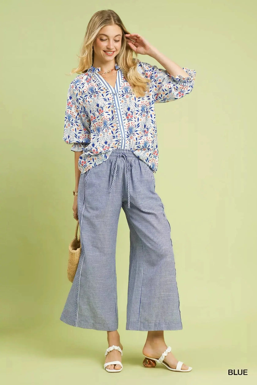 Umgee Linen Blend Striped Wide Leg Pants  Style Ratio