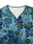 Printed V-Neck Long Sleeve Blouse  Style Ratio