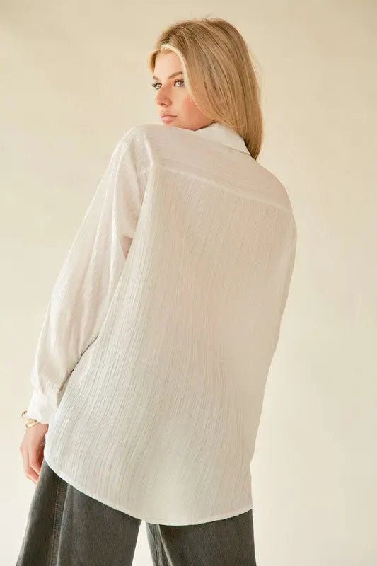 Davi & Dani Crinkled Button Down Long Sleeve Shirt  Style Ratio