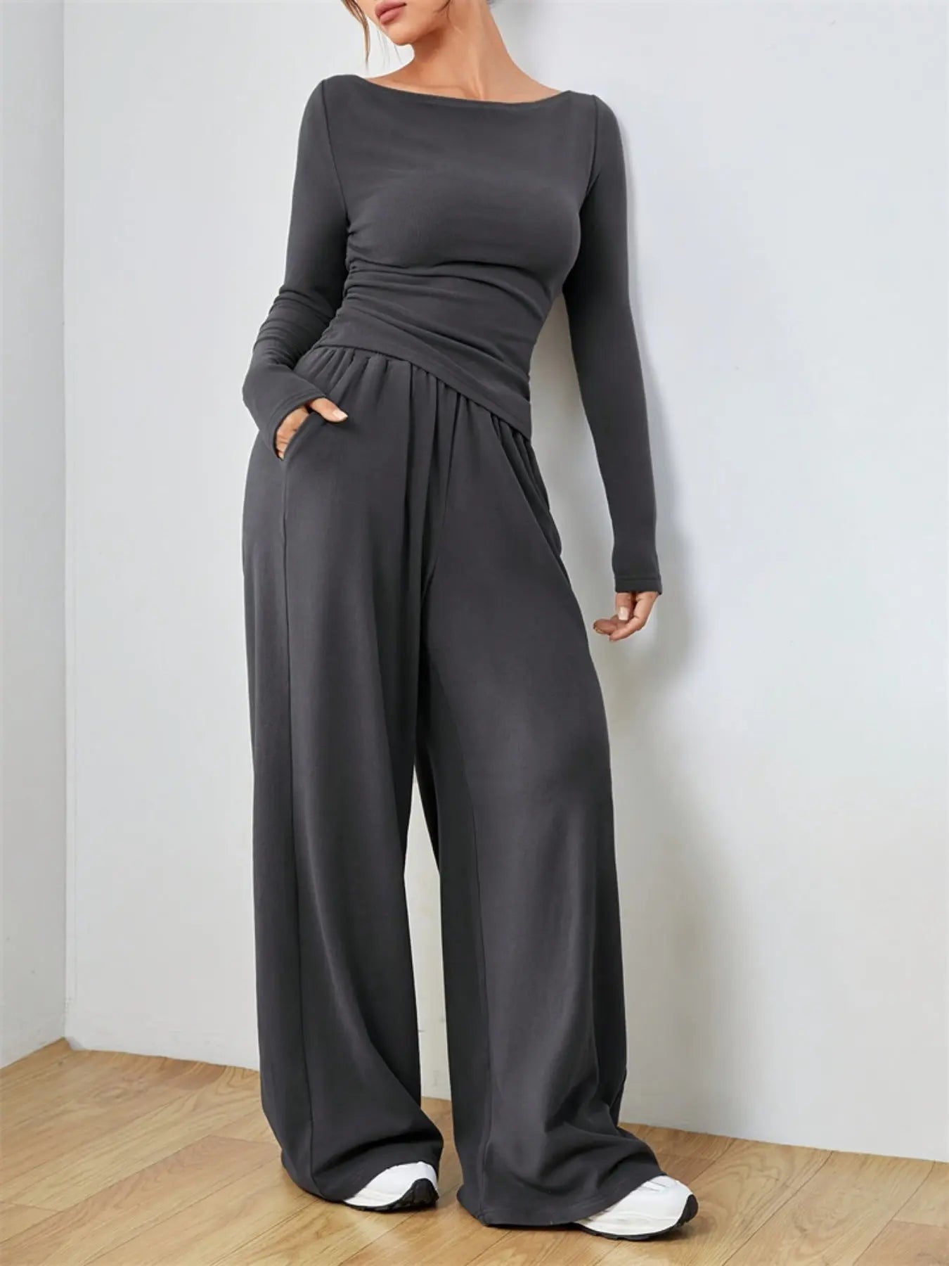 Casual Long Sleeve Top & Wide Leg Pants Set  Style Ratio