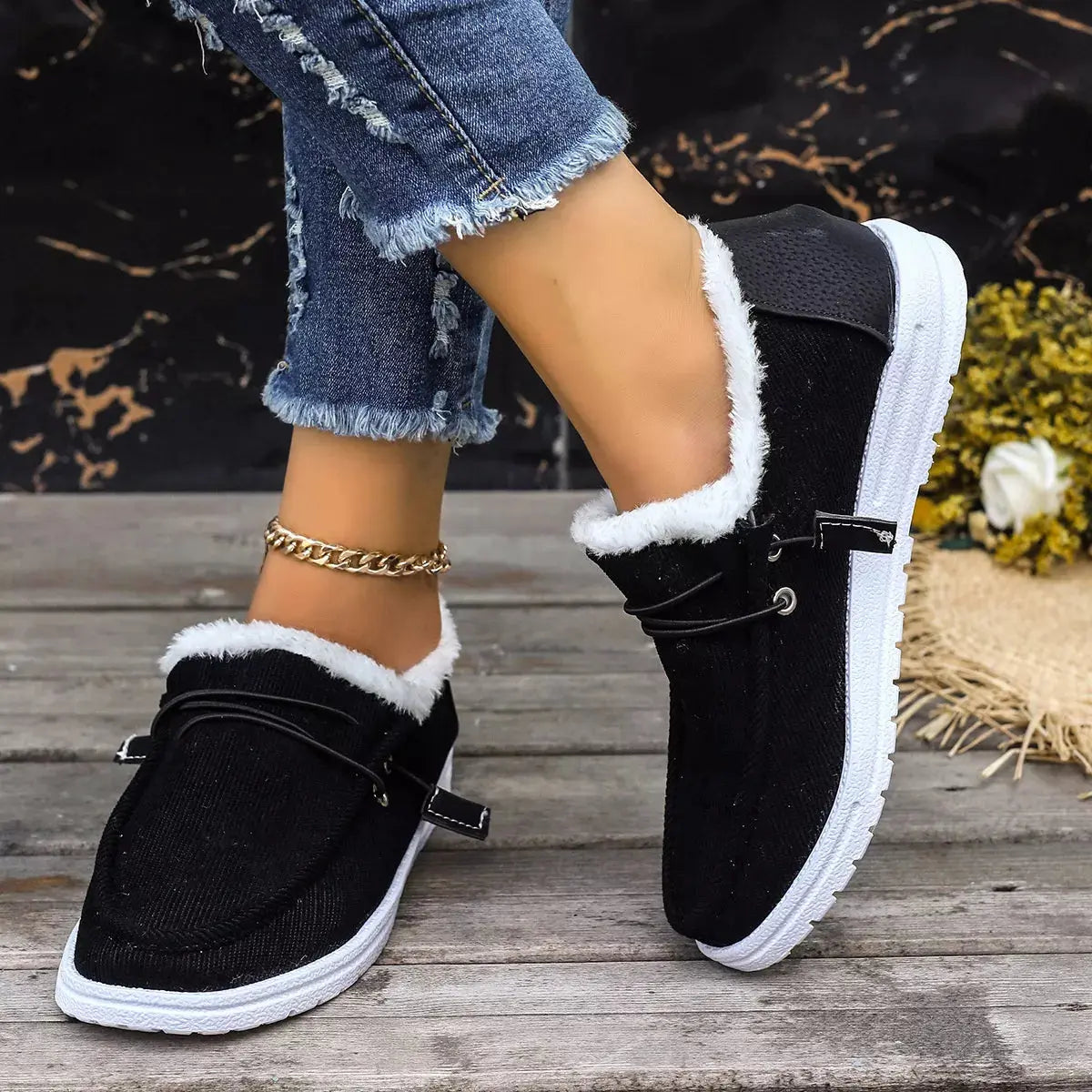 Faux Fur Lined Slip-Ons  Style Ratio