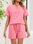Notched Short Sleeve Top and Shorts Set  Style Ratio