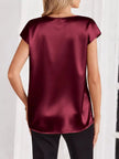 Satin V-Neck Cap Sleeve Blouse  Style Ratio