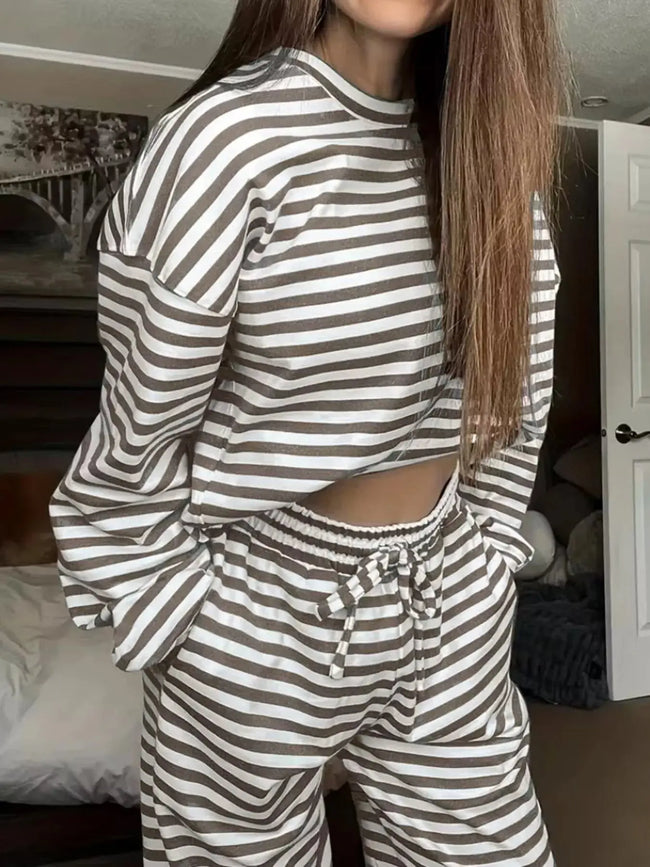 Striped Long Sleeve Top and Pants Loungewear  Style Ratio