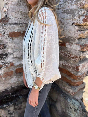 Full Size Embroidered Open Front Cardigan Plus Size  Style Ratio