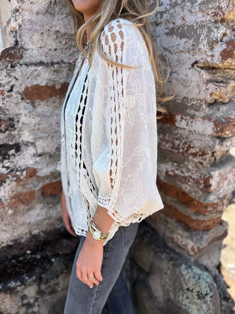 Full Size Embroidered Open Front Cardigan Plus Size  Style Ratio