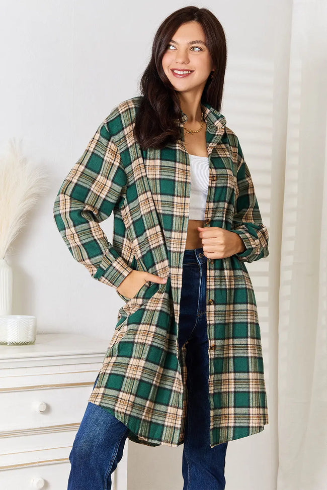 Mandy Plaid Collared Neck Long Sleeve Shirt  Style Ratio