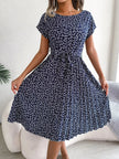 Floral Print Pleated Midi Dress with Belt  Style Ratio
