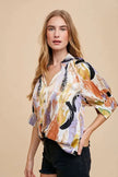 Annie Wear Multi Color Printed V-Neck Open Woven Blouse  Style Ratio