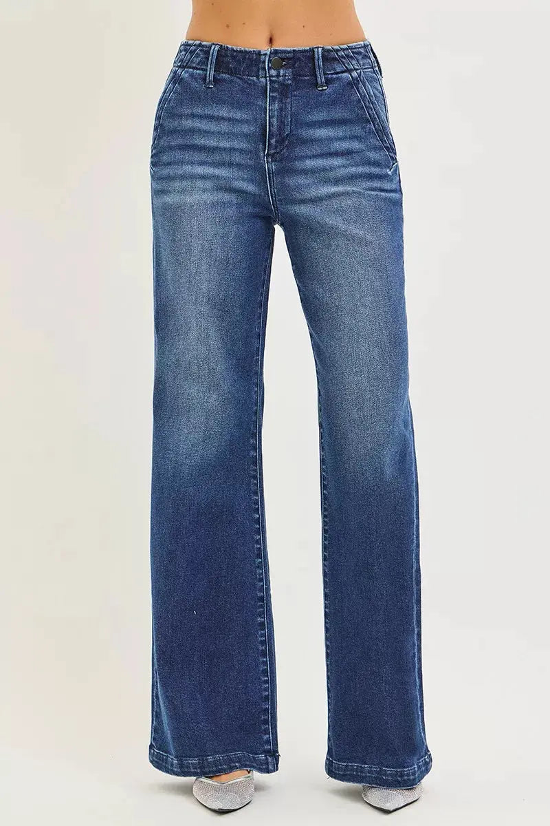 RISEN High Rise Wide Leg Slanted Pocket Jeans  Style Ratio