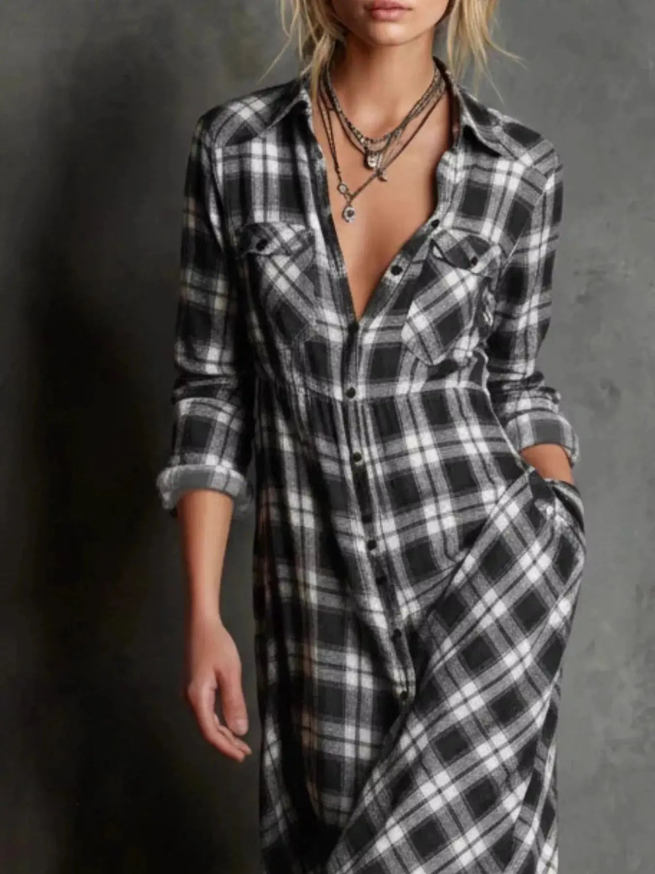 Full Size Plaid Button-Down Maxi Dress  Style Ratio