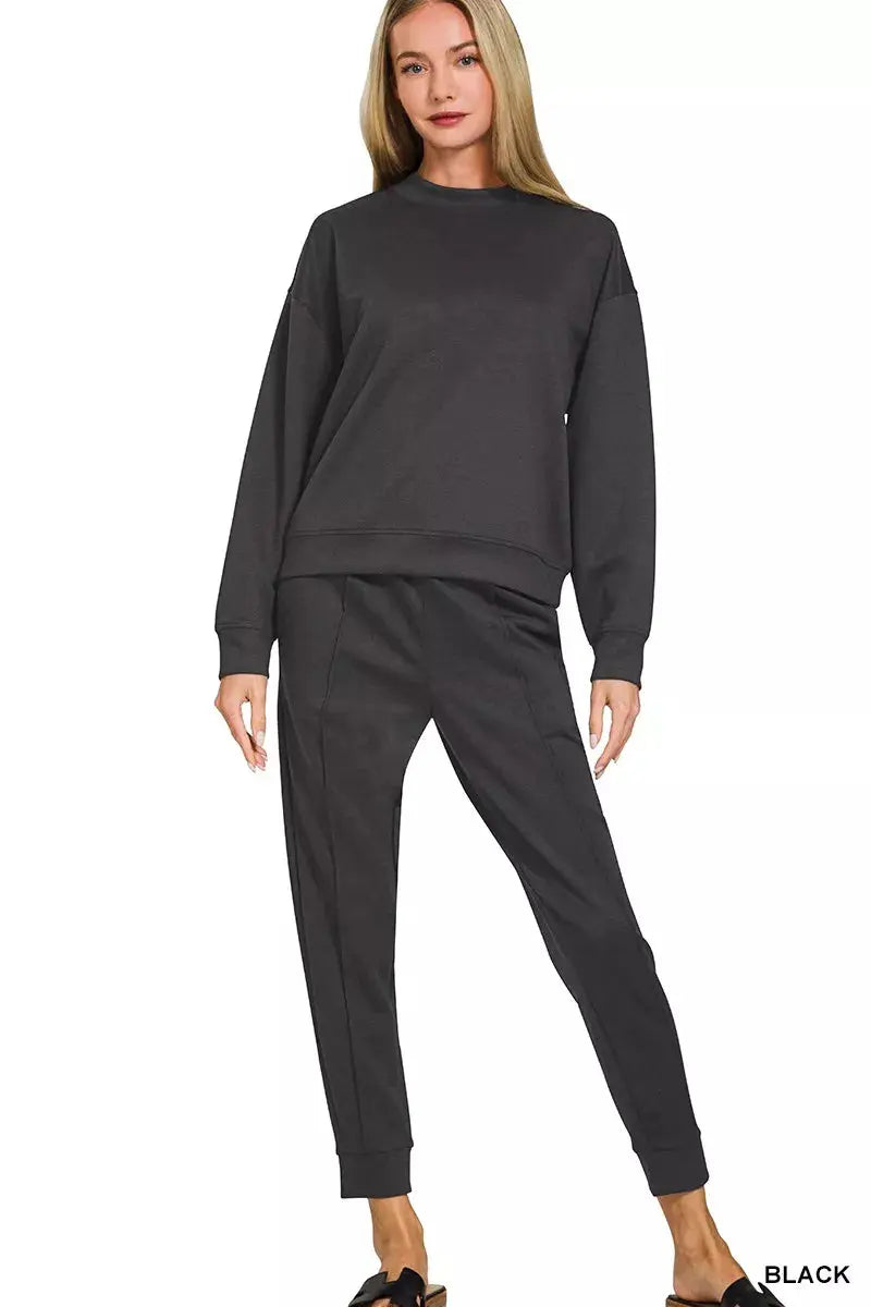 Zenana Scuba Mock Neck Sweatshirt and Joggers Set  Style Ratio