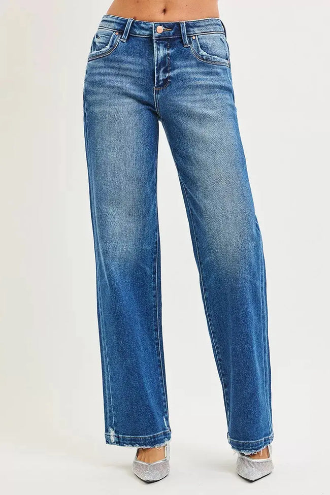 RISEN Full Size Slouchy Baggy Jeans Pocket Side Seam Detail  Style Ratio