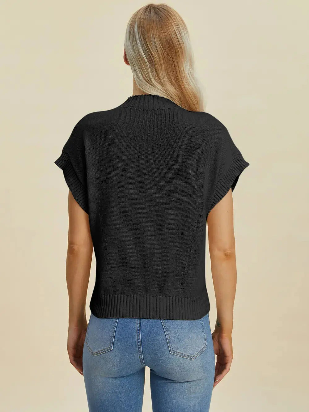 Double Take Full Size Mock Neck Short Sleeve Sweater  Style Ratio