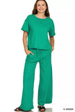 Zenana Cotton Slub Short Sleeve Tee and Pants Set  Style Ratio