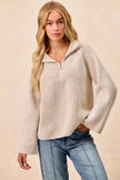 BiBi Two Tone Rib Textured Knit Collared Top with Zip Up  Style Ratio