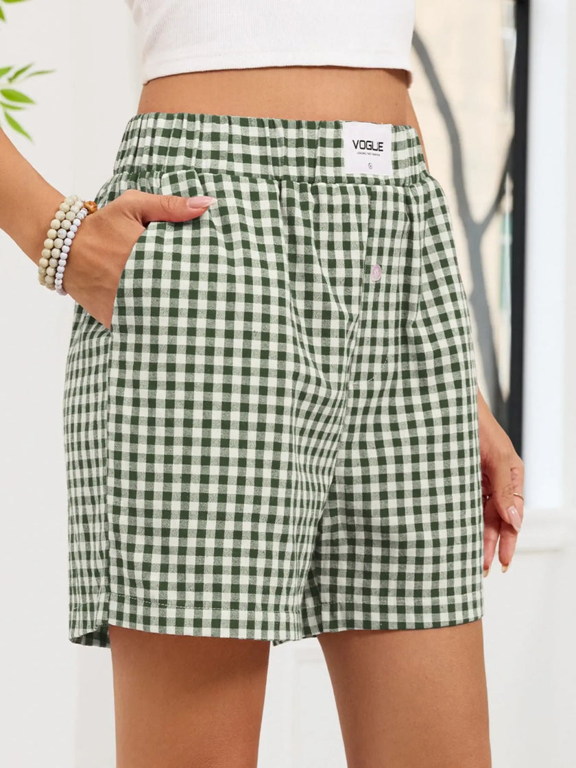 Gingham Elastic Waist Casual Shorts  Style Ratio