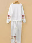 Striped Trim Round Neck Top and Pants Set  Style Ratio