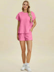 Double Take Full Size Texture T-Shirt and Shorts Set  Style Ratio