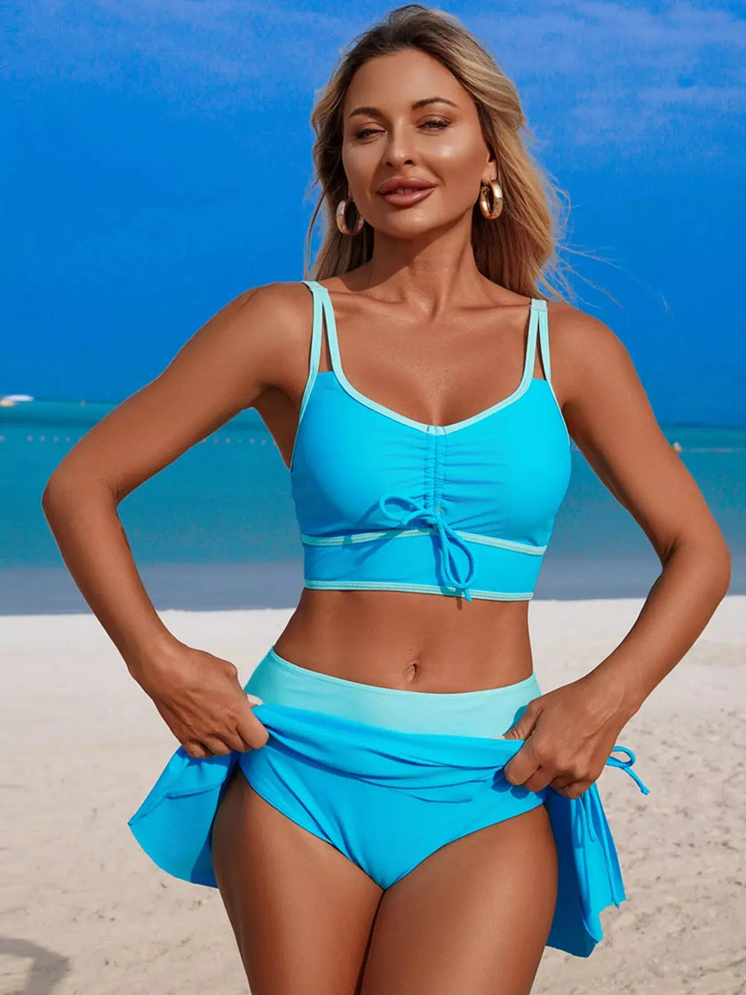 Contrast Trim Drawstring Swimsuit  Style Ratio
