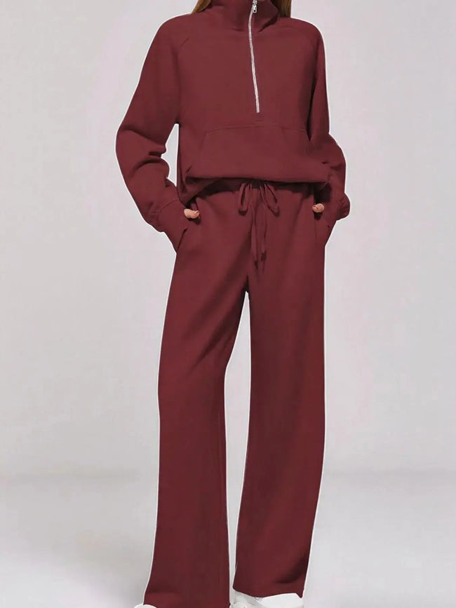 Half Zip Long Sleeve Top and Pants Set  Style Ratio