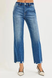 RISEN High Rise Ankle Straight Distressed Hem Detail Jeans  Style Ratio