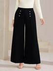 Plus Size High Waist Wide Leg Button Decor Pants  Style Ratio