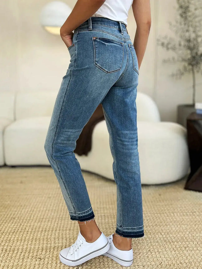 Judy Blue Full Size Mid Rise Rigid Magic Release Hem Jeans  Style Ratio