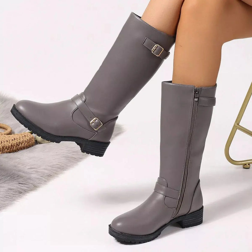 Round Toe Block Heels Boots  Style Ratio